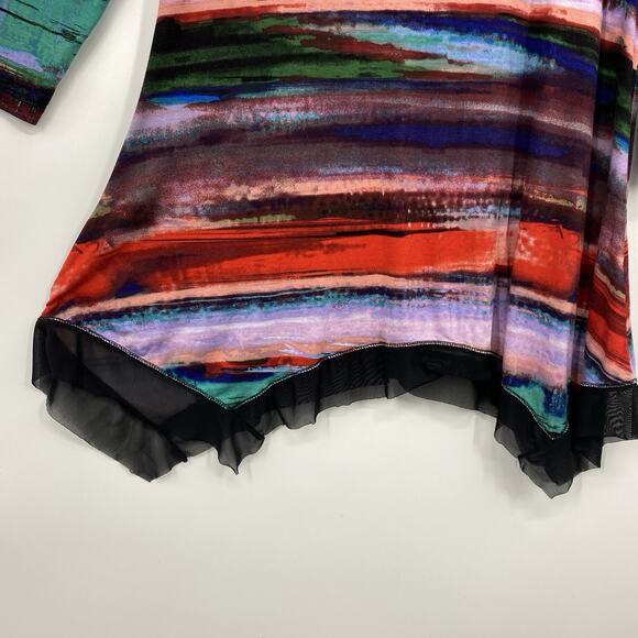 Cupio Mesh Trim Tunic Top size XL Scoop neck Colorful Artsy Stripes Pullove - Picture 5 of 12